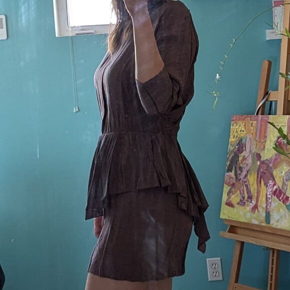 Vintage metallic-like purple mini dress with flattering hip skirt, size M - Picture 14 of 15